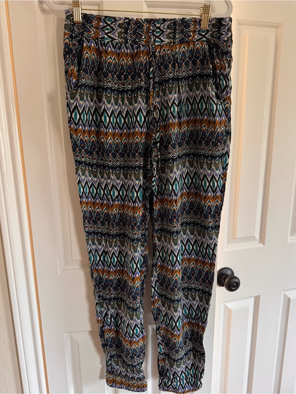 Relaxed Printed Women’s Pants in Black & Teal